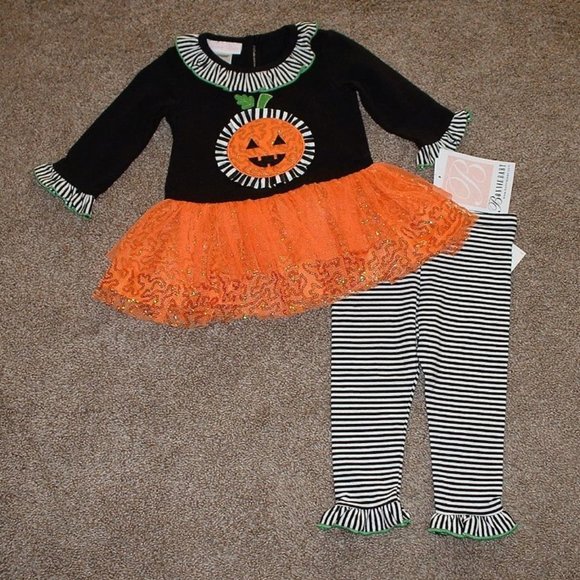 Bonnie Jean Other - Bonnie Jean Halloween Pumpkin Boutique Outfit Set Baby Girl Size 12M 18M 24M NWT